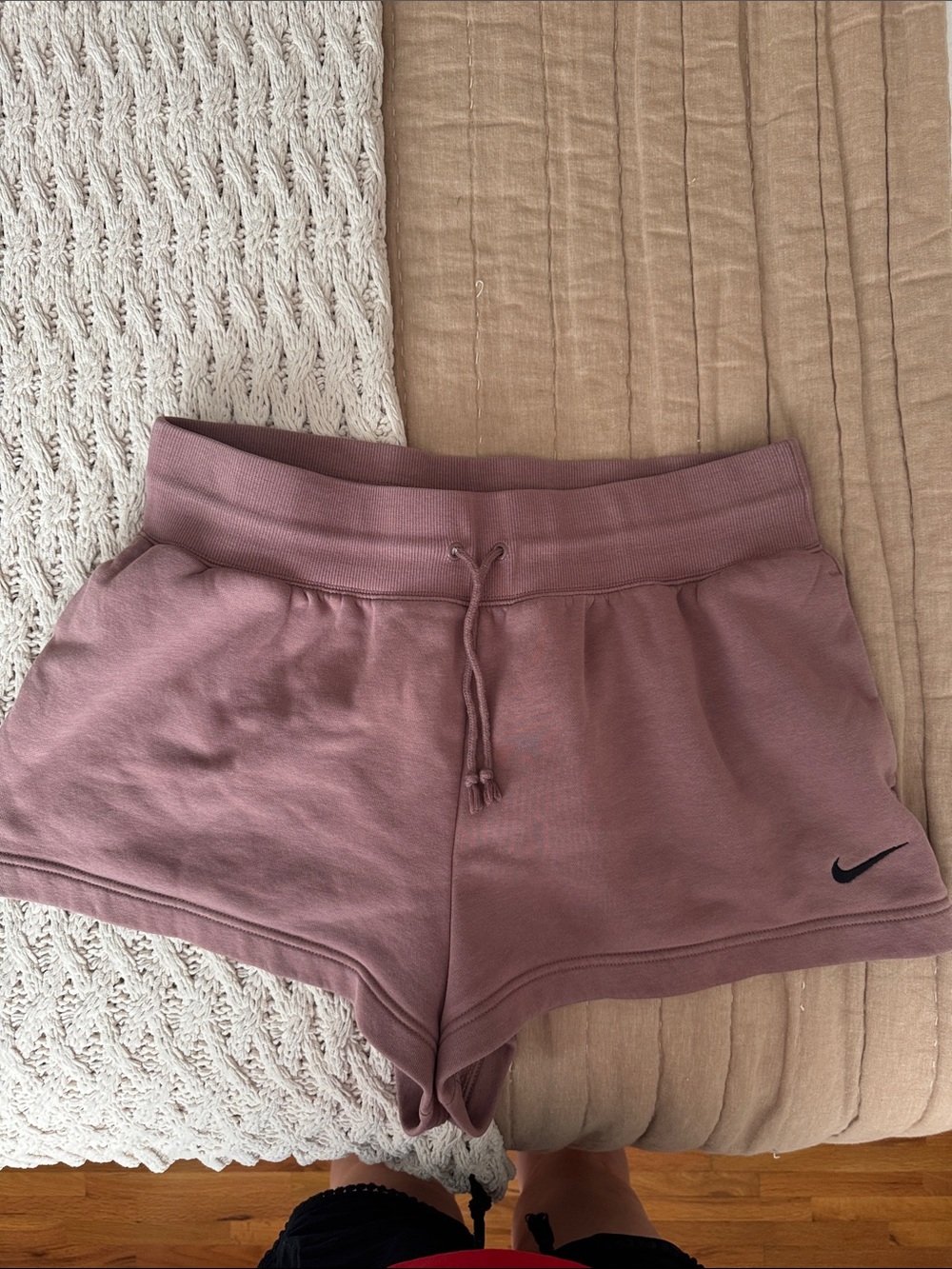 Nike Women's Mauve Athletic Drawstring Shorts with Black Swoosh